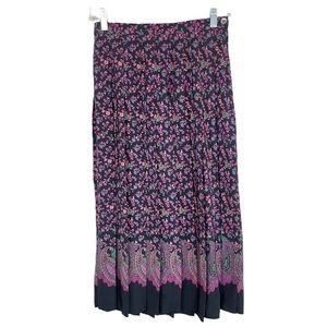 Vintage Eleanor Colton 100% Silk Floral Pleated Midi Skirt Petite